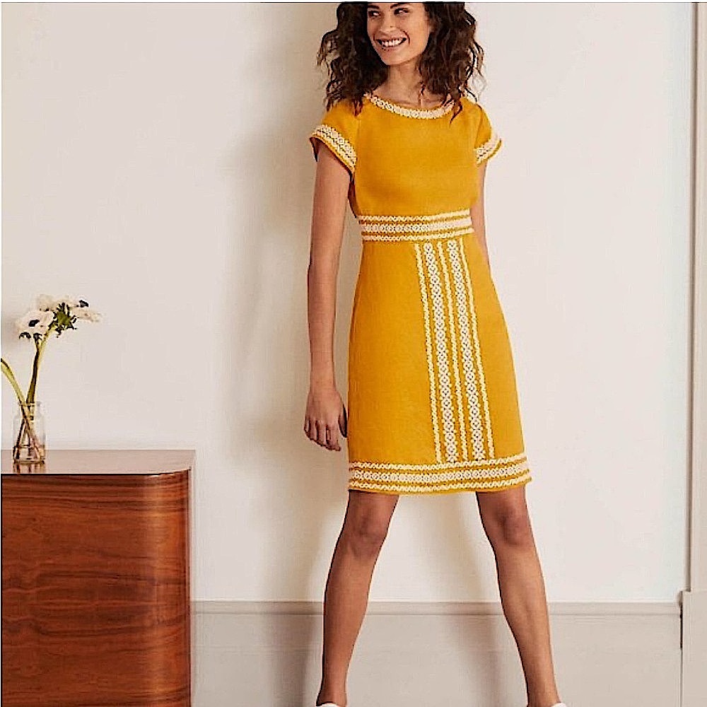 Boden Yellow Mini Dress with White Trim